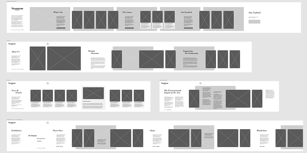 screenshot of desktop wireframes of initial design