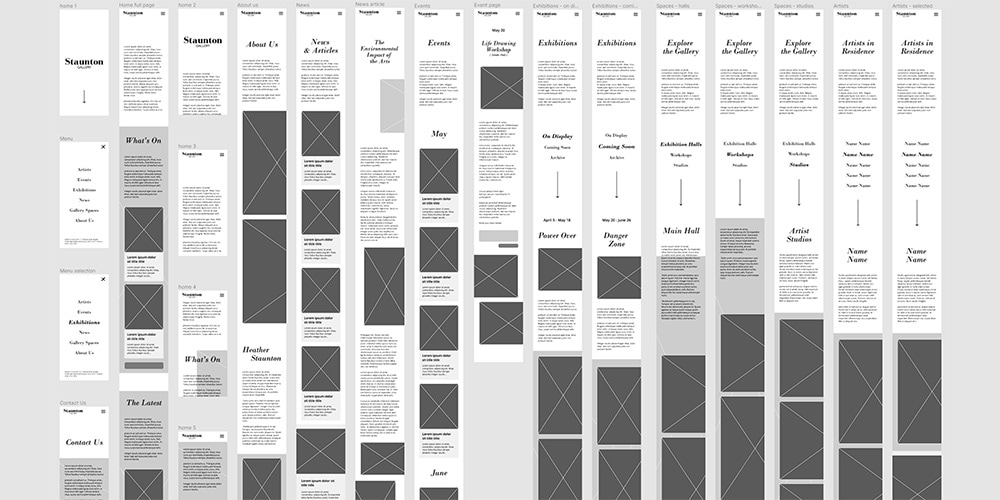 screenshot of mobile wireframes of initial design
