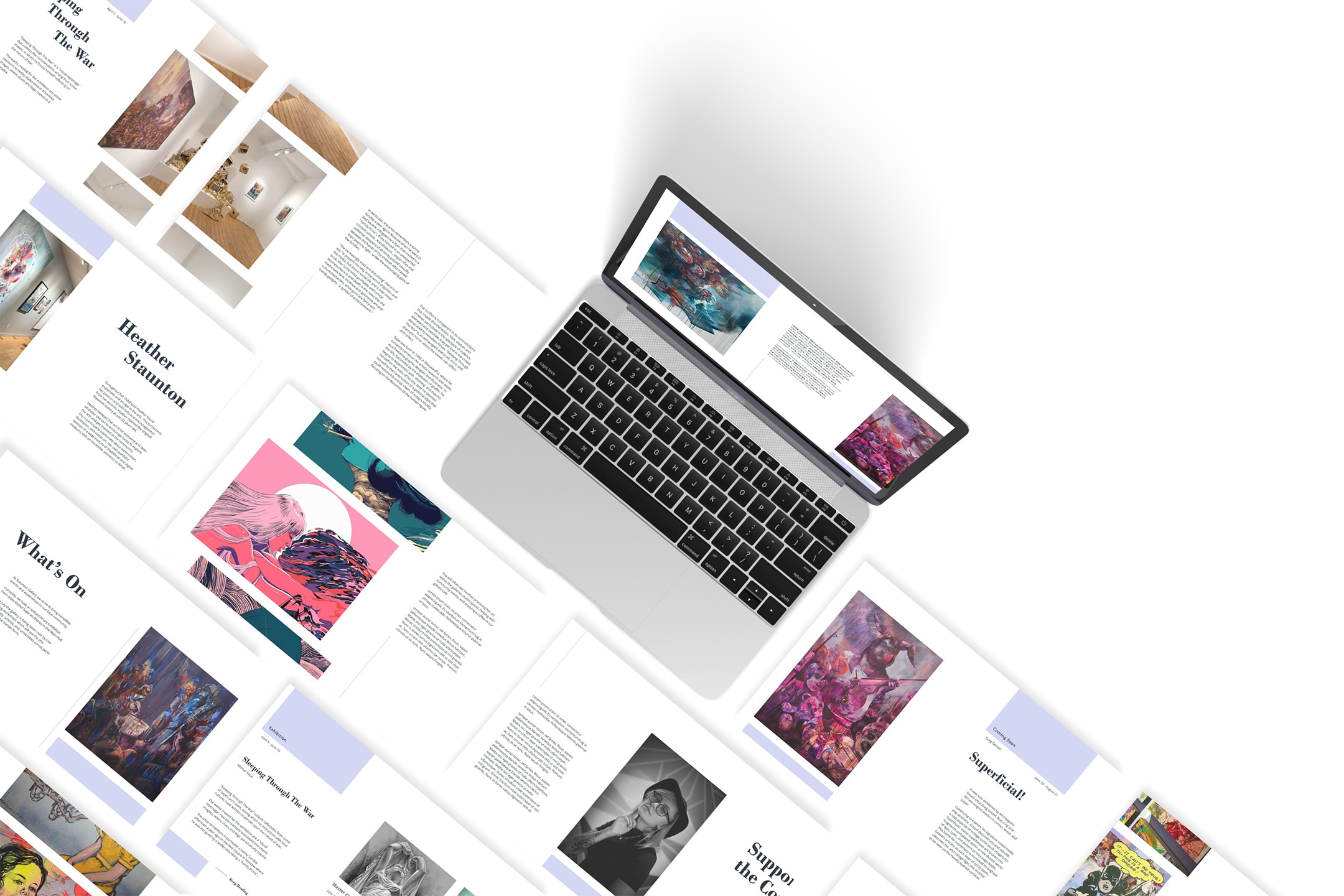 Collection of screens designed for Staunton Gallery
