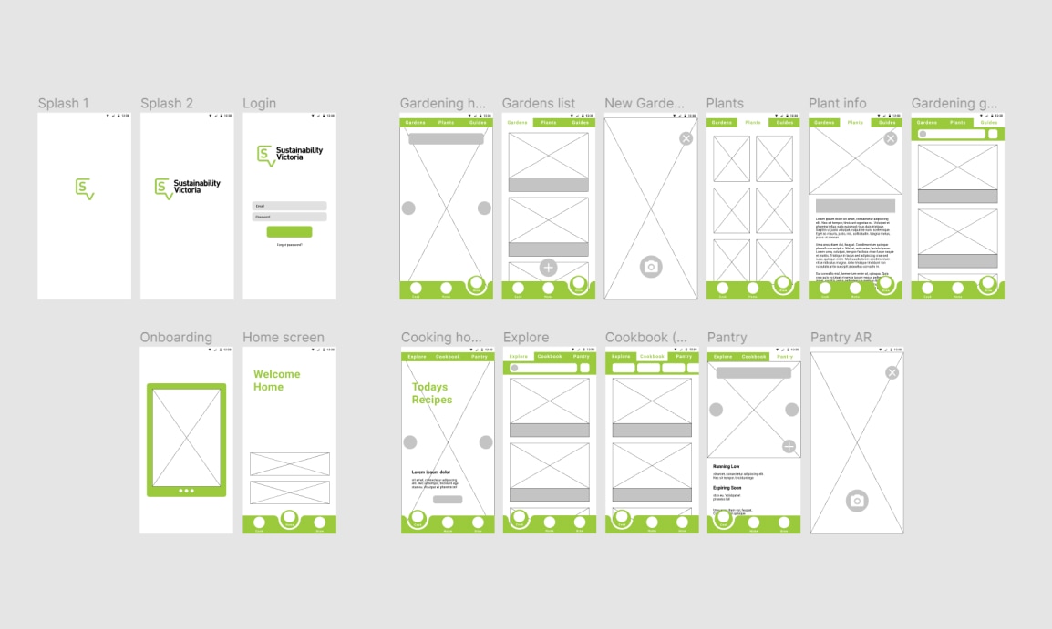 screenshot of wireframes for design variation one
